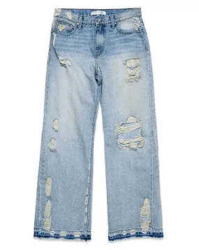 KNEE DESTROYED RELAXED FLARE DENIM