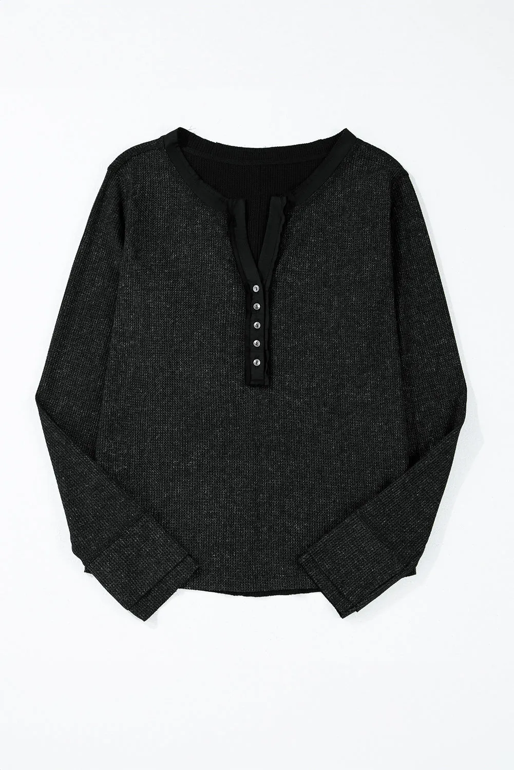 Knit Buttoned Neckline Long Sleeve Top