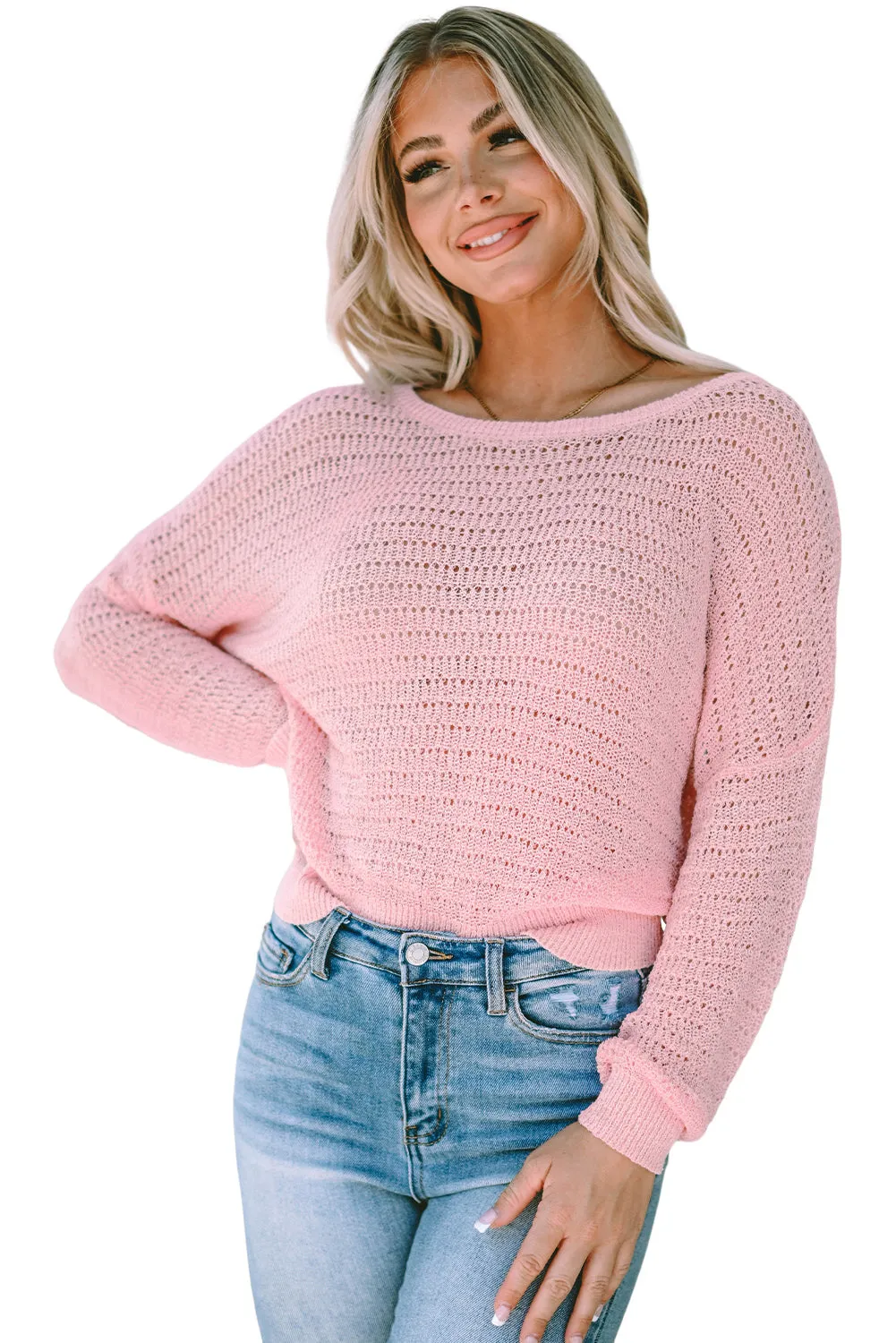 Knitted Eyelets Long Sleeve Top