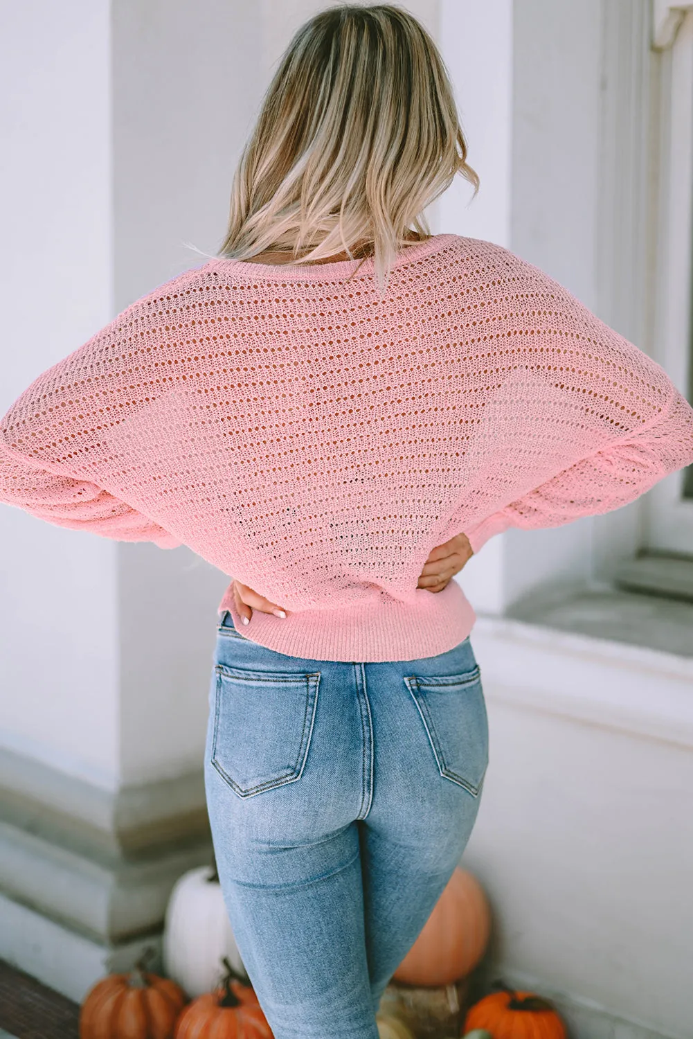 Knitted Eyelets Long Sleeve Top