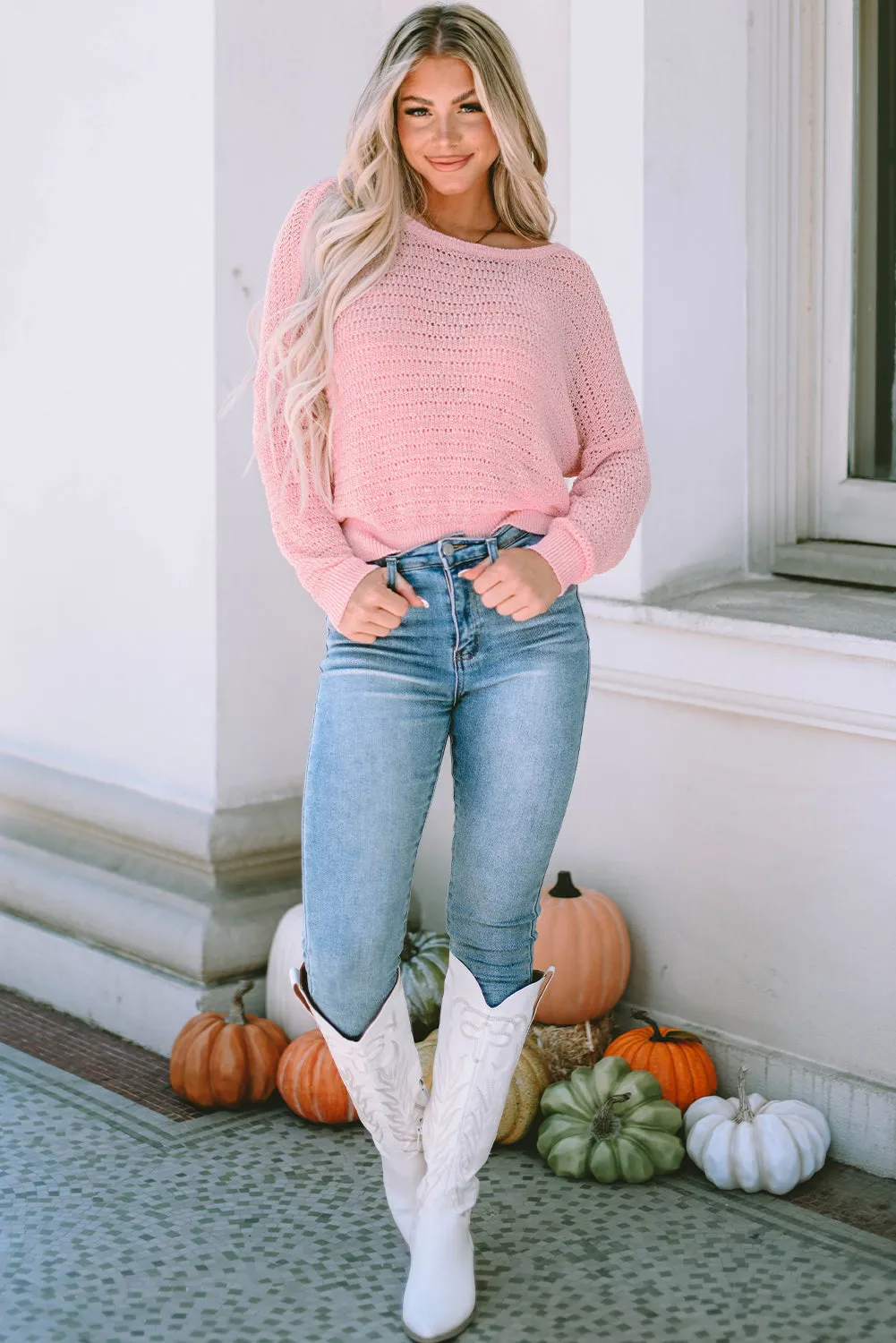 Knitted Eyelets Long Sleeve Top