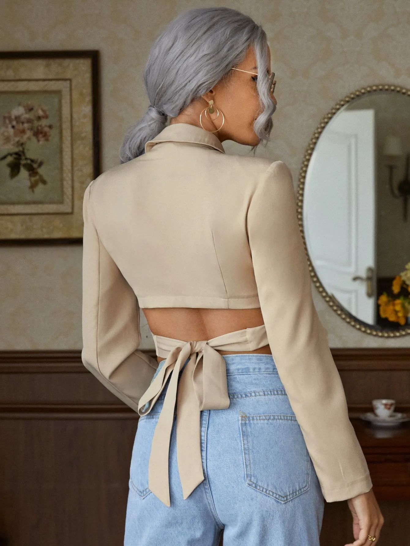 Lapel Neck Crop Blazer