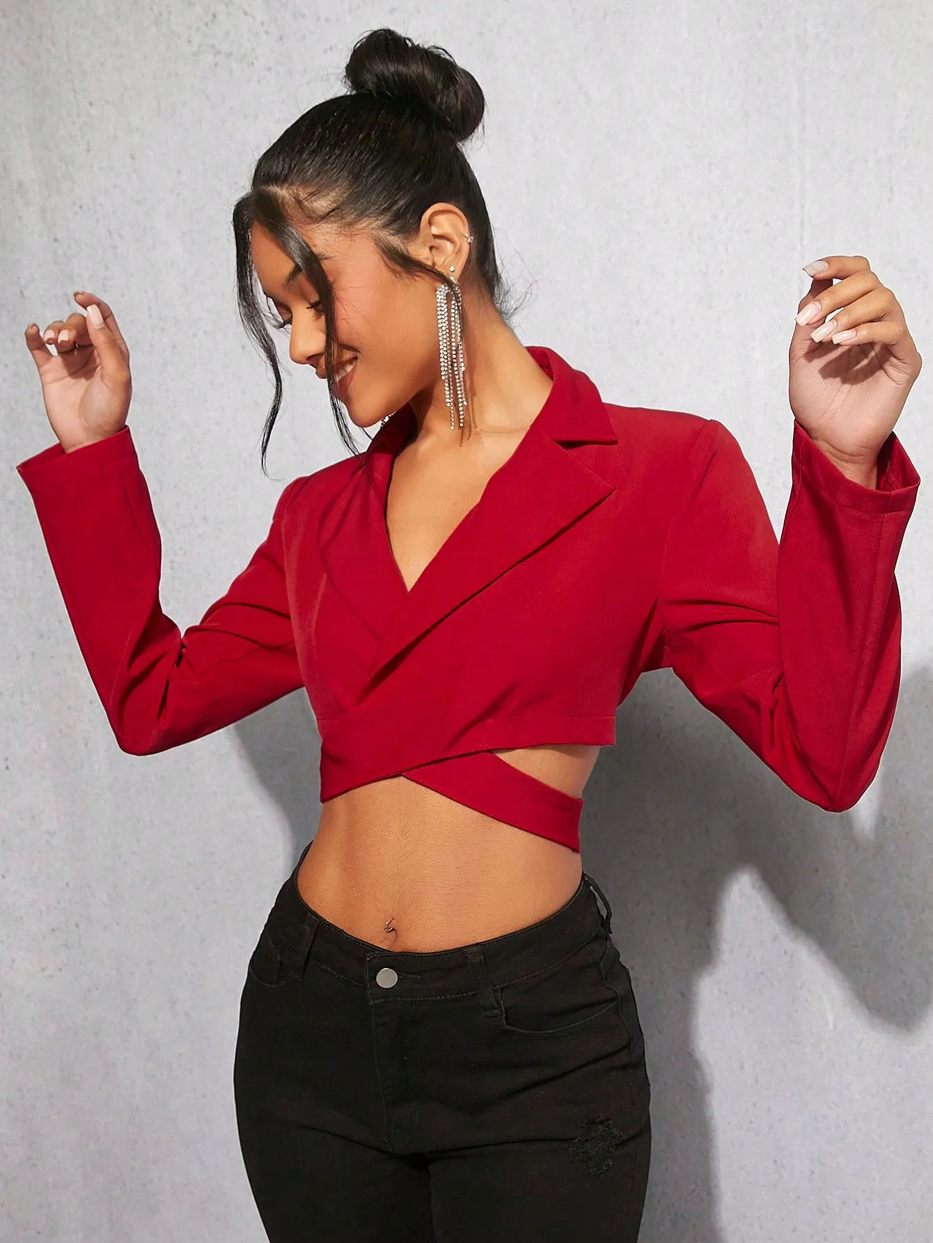 Lapel Neck Crop Blazer