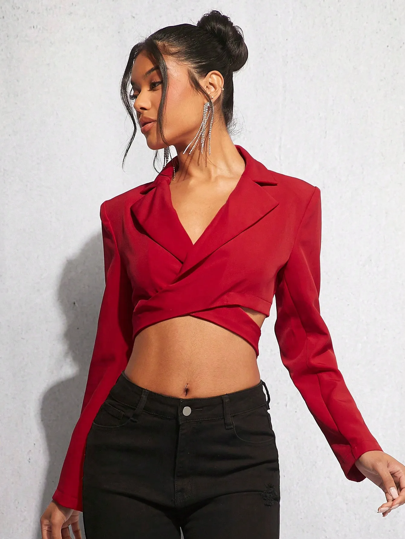 Lapel Neck Crop Blazer