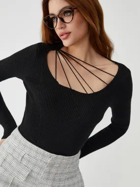 Large Round Neck Trendy Cutout Knit Top