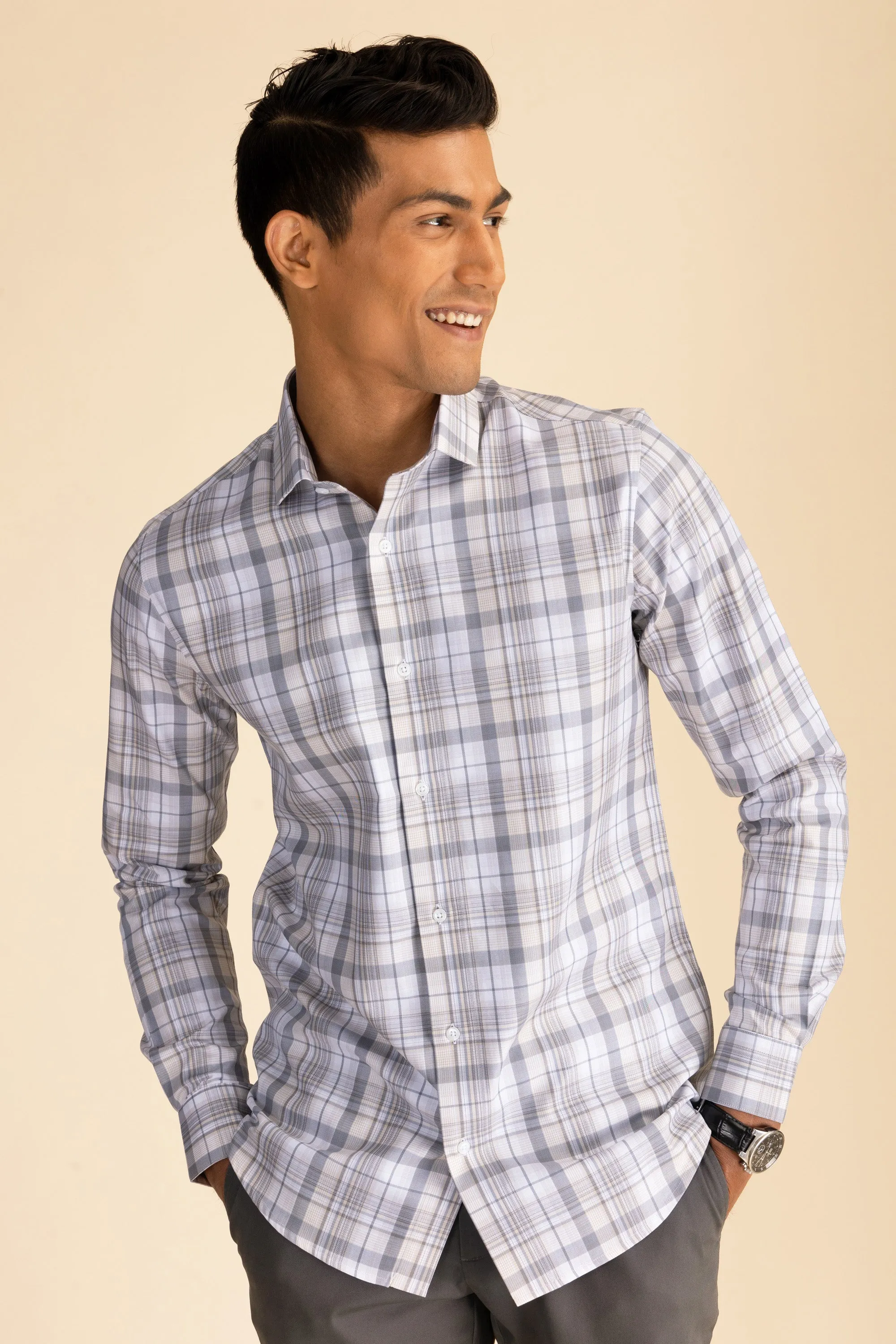 Light Beige Check Shirt