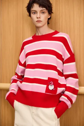 LILY Stylish Striped Crewneck Knit Sweater