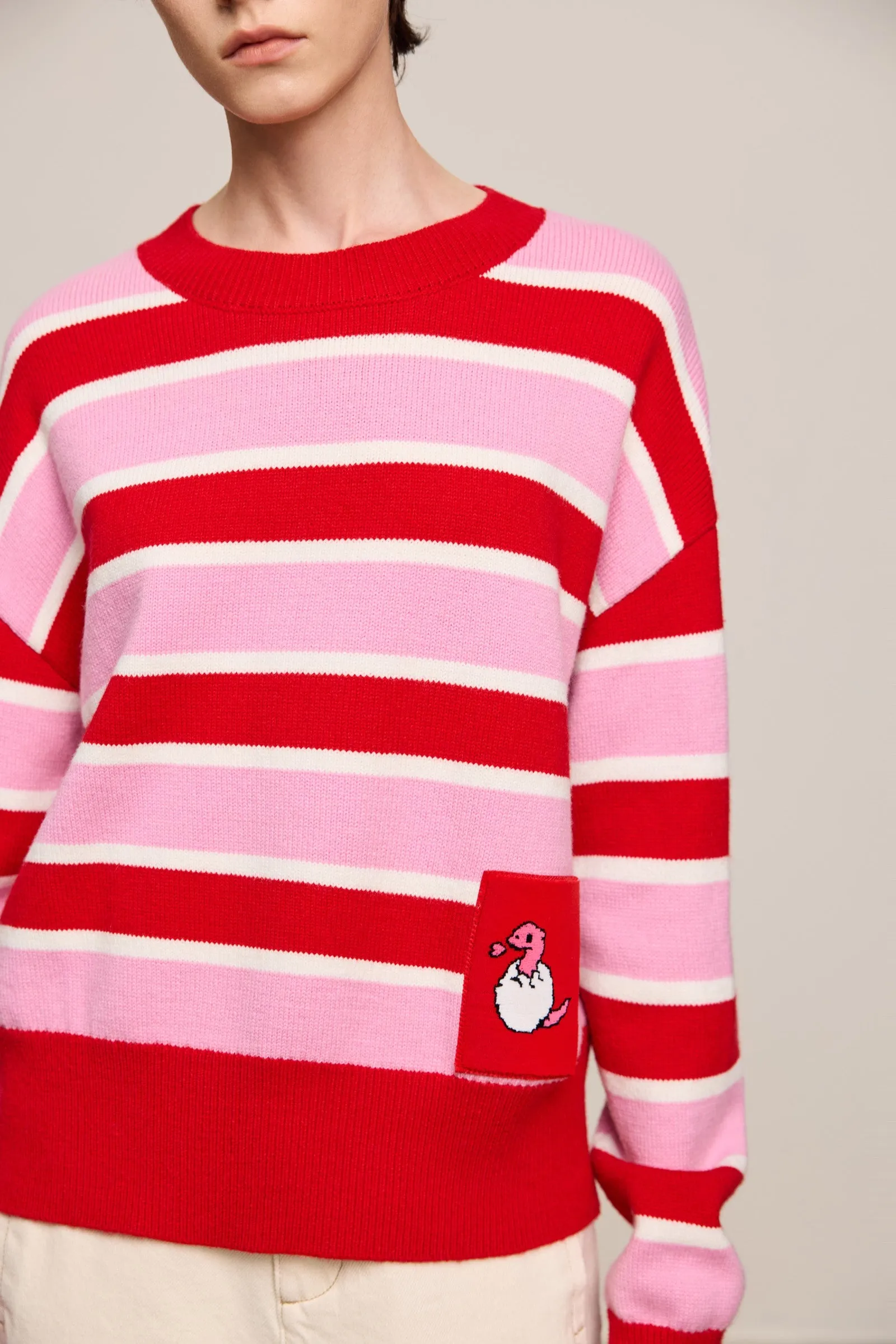 LILY Stylish Striped Crewneck Knit Sweater