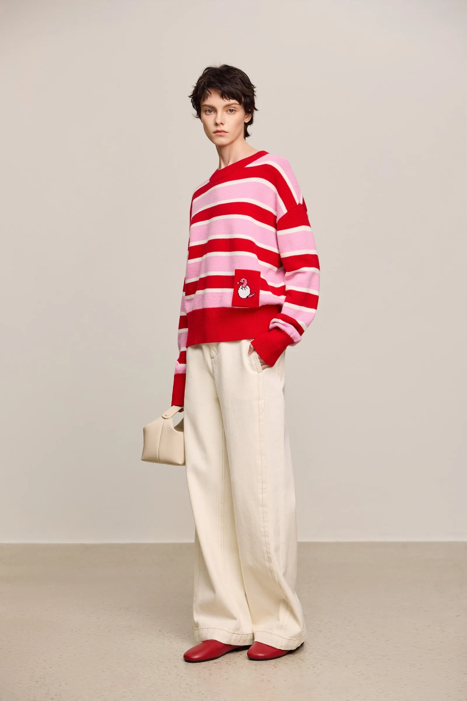 LILY Stylish Striped Crewneck Knit Sweater