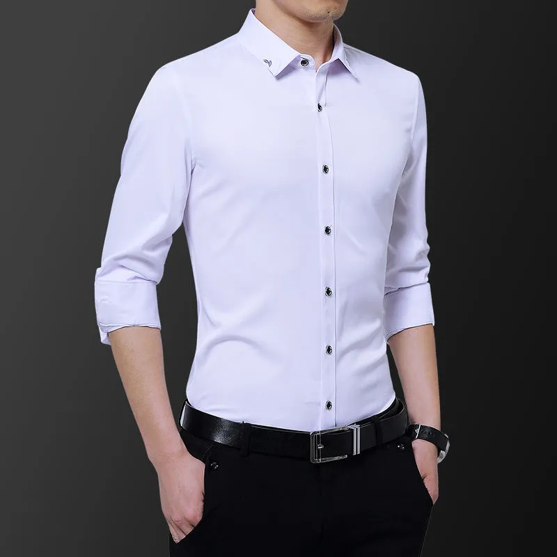 Long Sleeved Shirt Men Trendy Casual Korean Slim Look Stylish Solid Colored Men Shirt