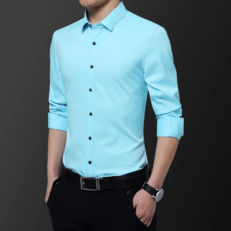 Long Sleeved Shirt Men Trendy Casual Korean Slim Look Stylish Solid Colored Men Shirt