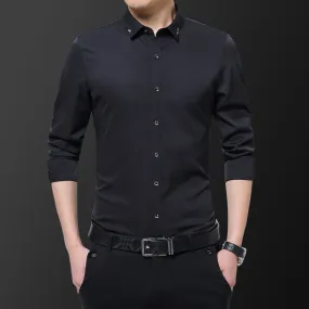 Long Sleeved Shirt Men Trendy Casual Korean Slim Look Stylish Solid Colored Men Shirt