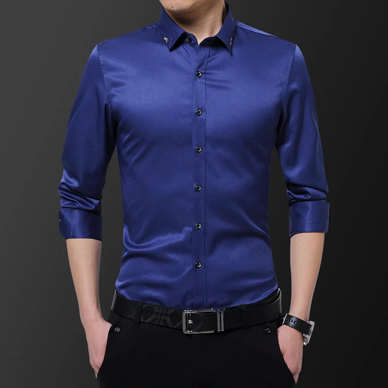 Long Sleeved Shirt Men Trendy Casual Korean Slim Look Stylish Solid Colored Men Shirt