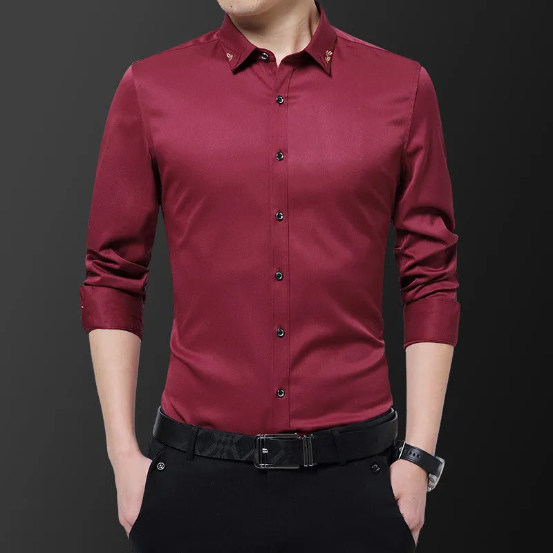 Long Sleeved Shirt Men Trendy Casual Korean Slim Look Stylish Solid Colored Men Shirt