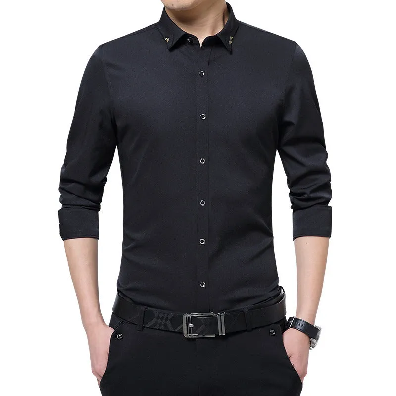 Long Sleeved Shirt Men Trendy Casual Korean Slim Look Stylish Solid Colored Men Shirt