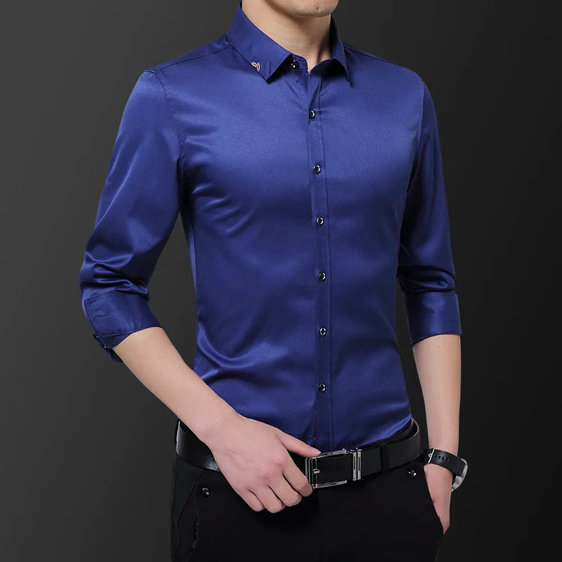 Long Sleeved Shirt Men Trendy Casual Korean Slim Look Stylish Solid Colored Men Shirt