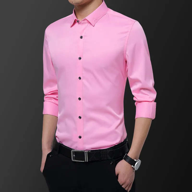 Long Sleeved Shirt Men Trendy Casual Korean Slim Look Stylish Solid Colored Men Shirt