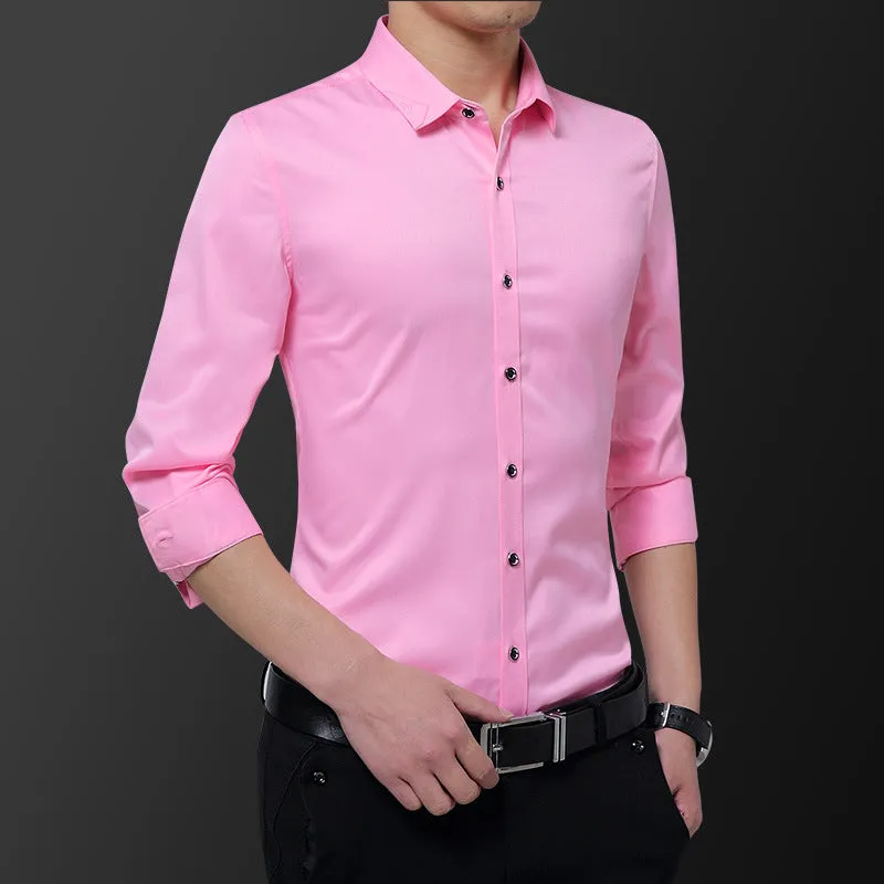 Long Sleeved Shirt Men Trendy Casual Korean Slim Look Stylish Solid Colored Men Shirt