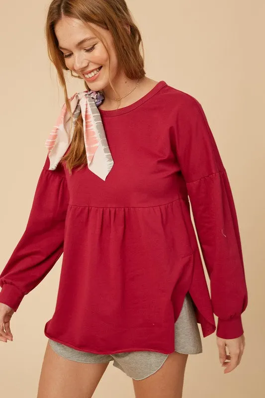 Magenta Babydoll Tunic Sweatshirt