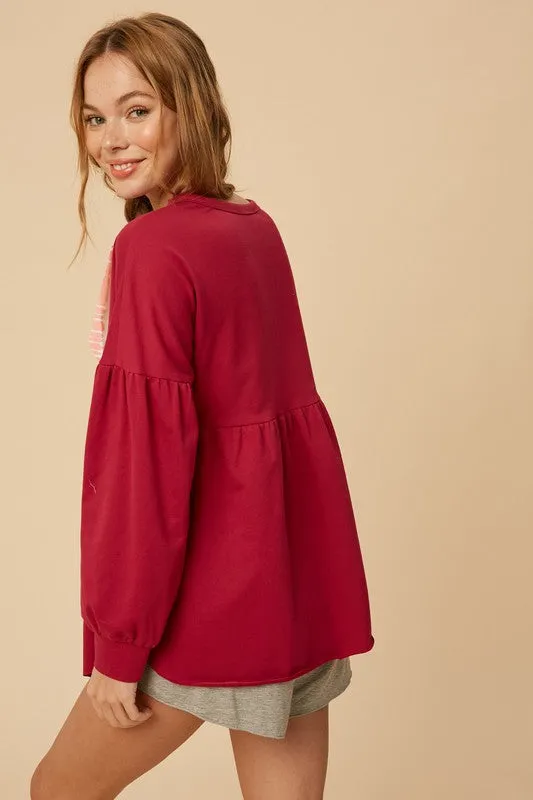 Magenta Babydoll Tunic Sweatshirt