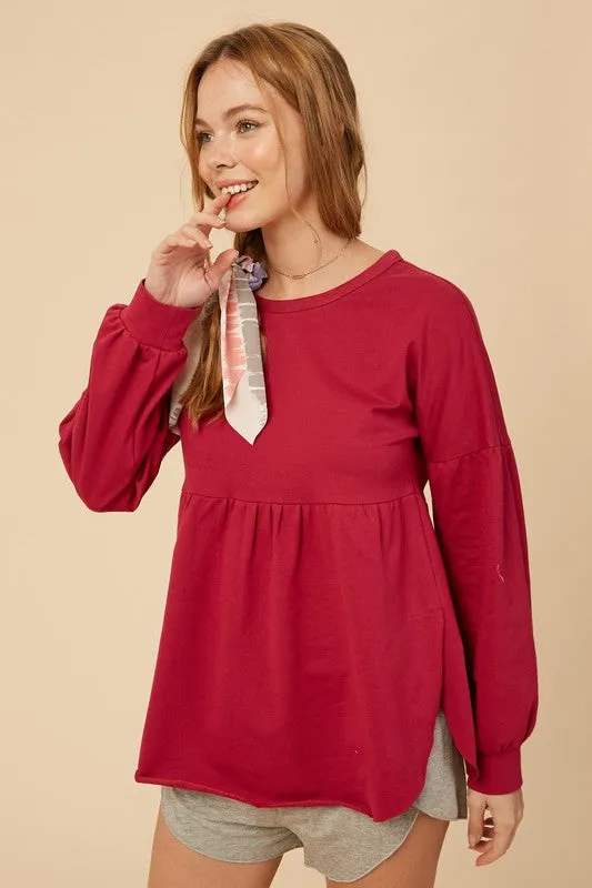 Magenta Babydoll Tunic Sweatshirt