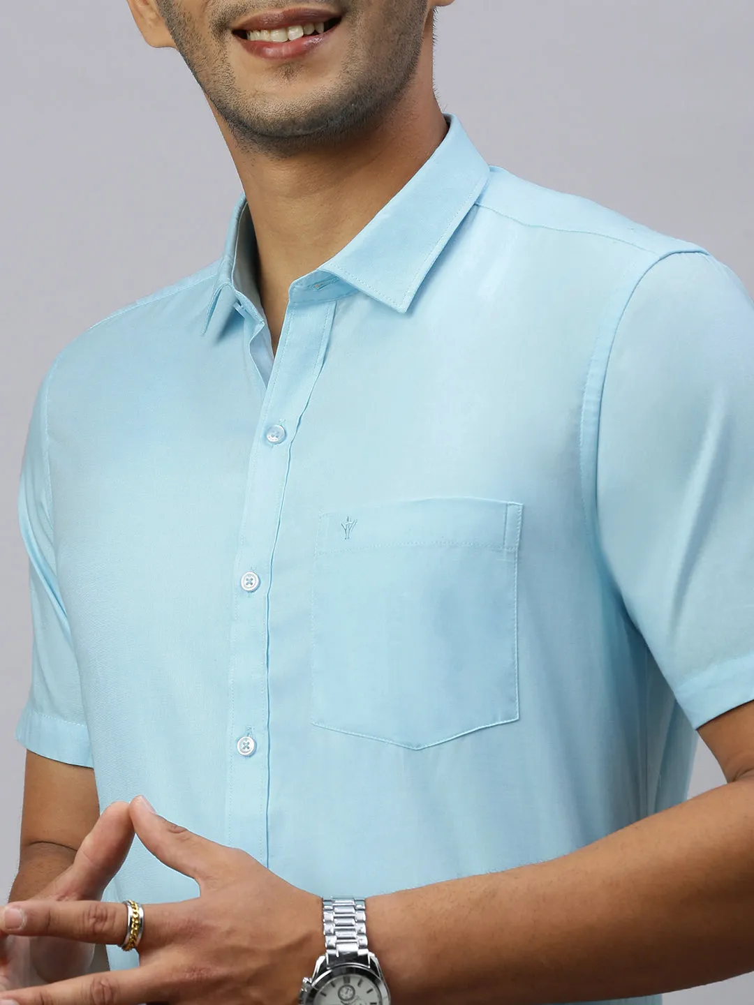 Men 100% Cotton Shirt Mint Blue CL8 GF3