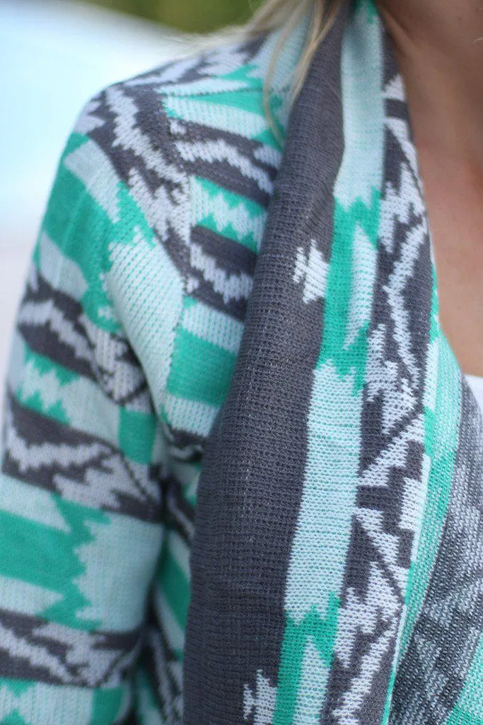 Mint And Gray Printed Cardigan