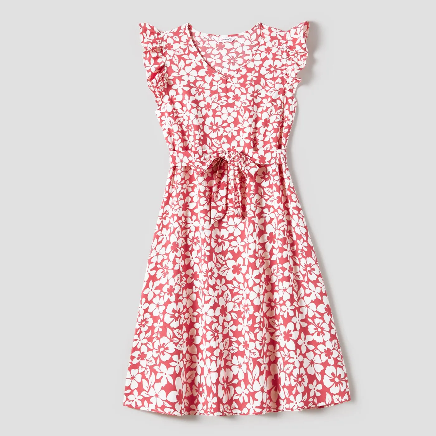 Mommy and Me Allover Floral Print Flutter-sleeve Belted Dresses