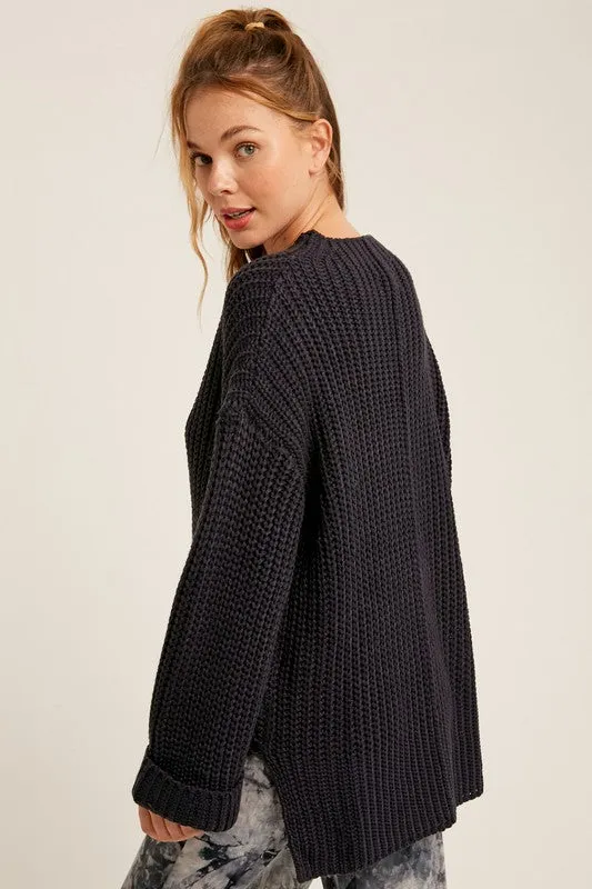 Navy Bell Sleeve Sweater