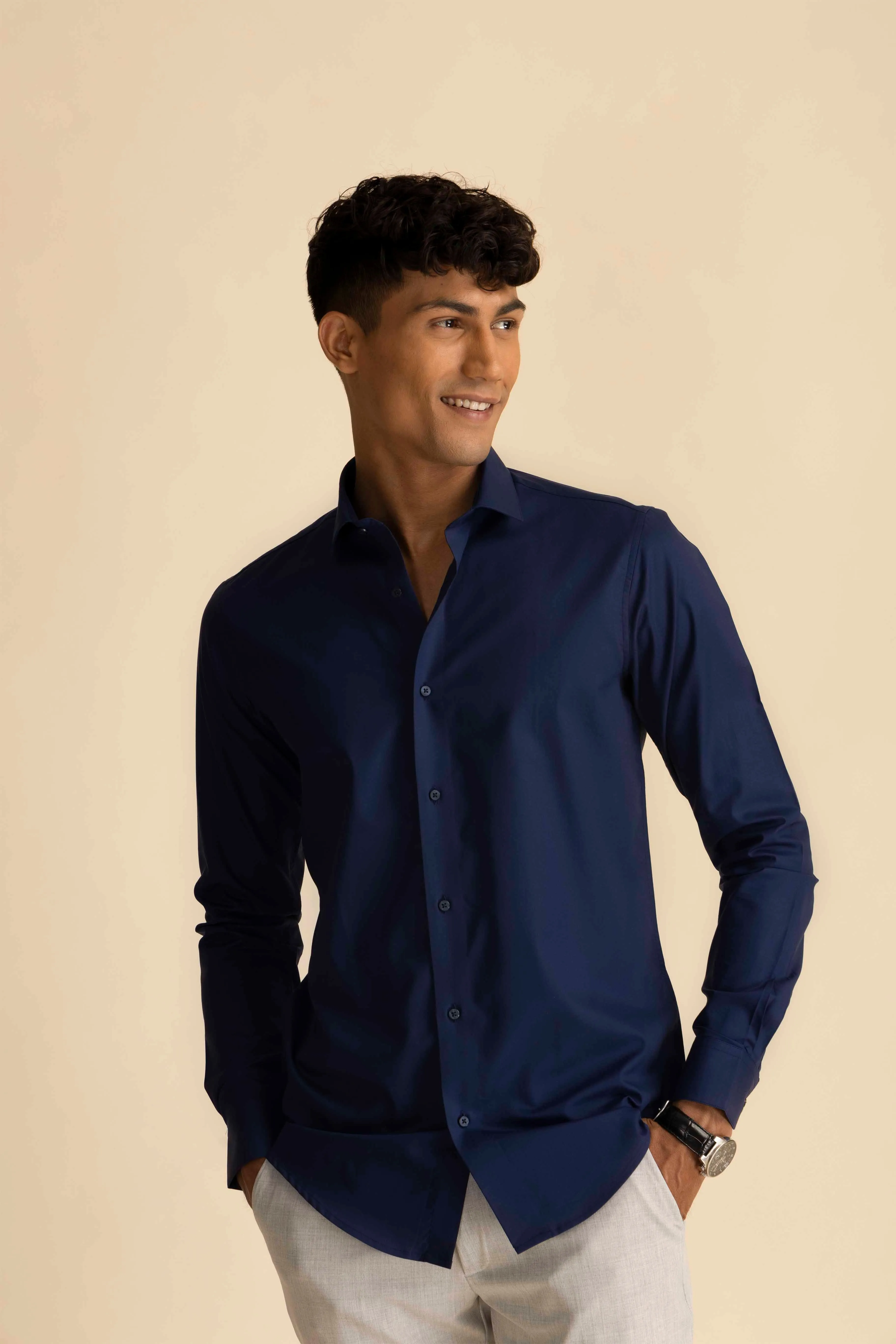 Navy Sateen Shirt