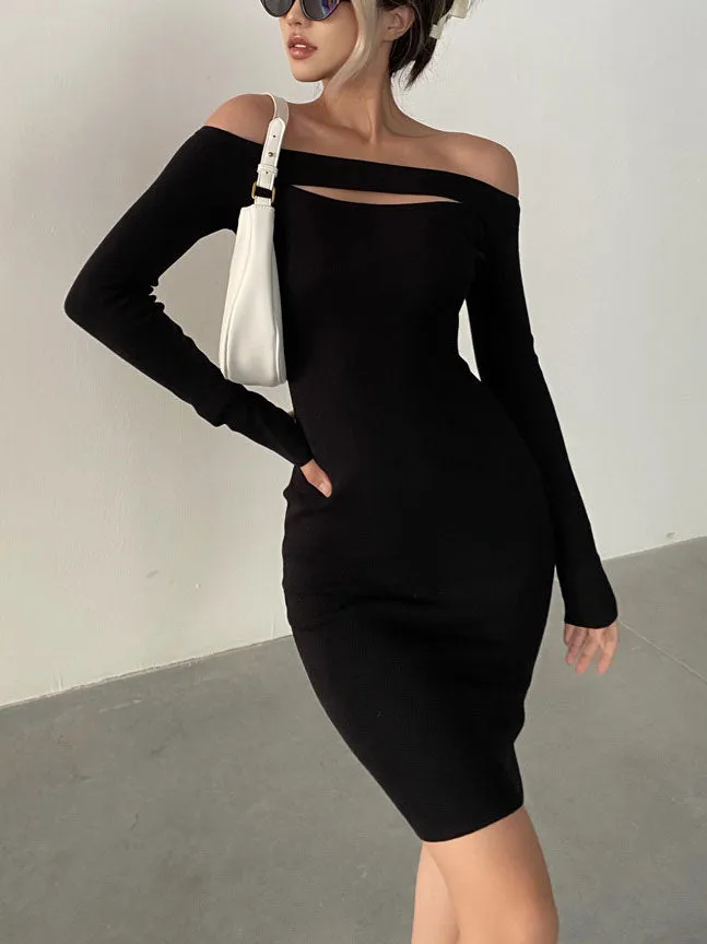 No Afterthought Off Trendy Shoulder Short Sweater Dress