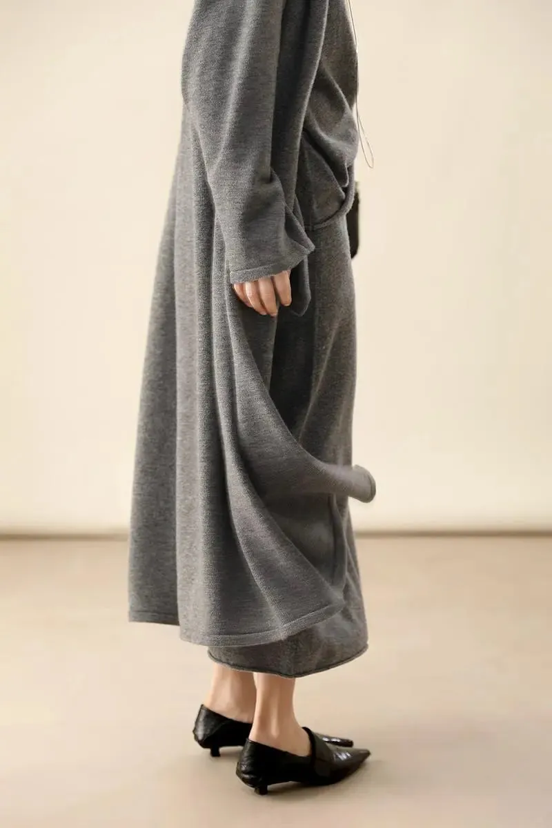 Open-Front Shawl Collar Cashmere Duster Cardigan With Rolled Hem