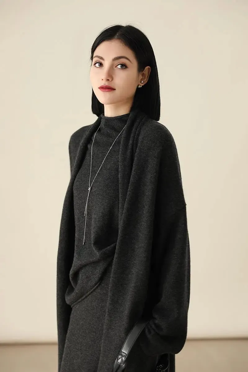 Open-Front Shawl Collar Cashmere Duster Cardigan With Rolled Hem