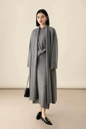 Open-Front Shawl Collar Cashmere Duster Cardigan With Rolled Hem