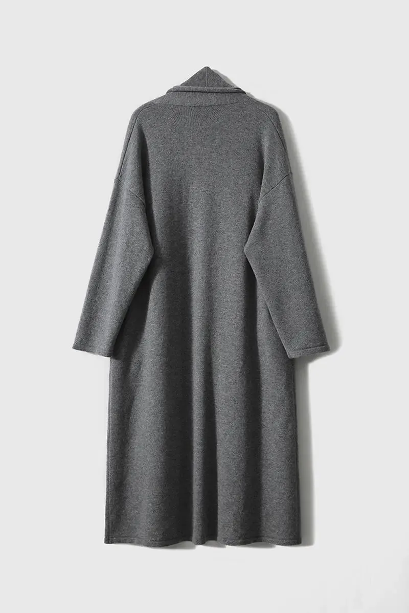 Open-Front Shawl Collar Cashmere Duster Cardigan With Rolled Hem