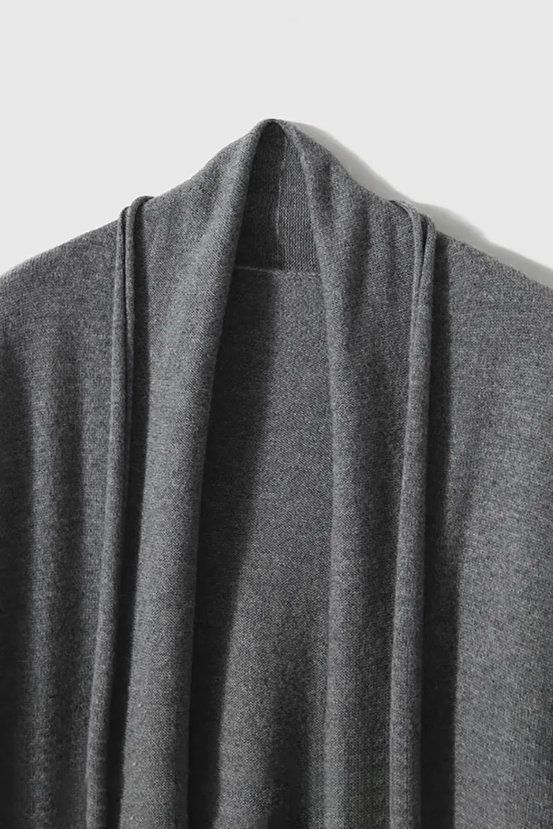 Open-Front Shawl Collar Cashmere Duster Cardigan With Rolled Hem