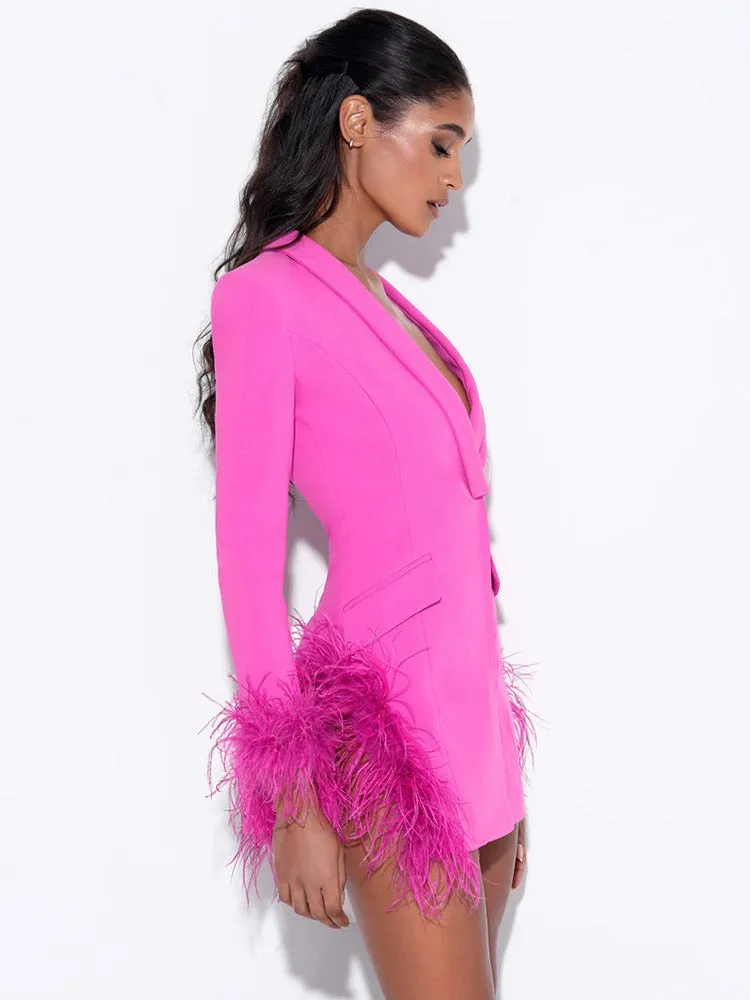 Pink Blazer Dress with Feathers