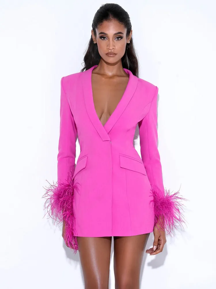 Pink Blazer Dress with Feathers