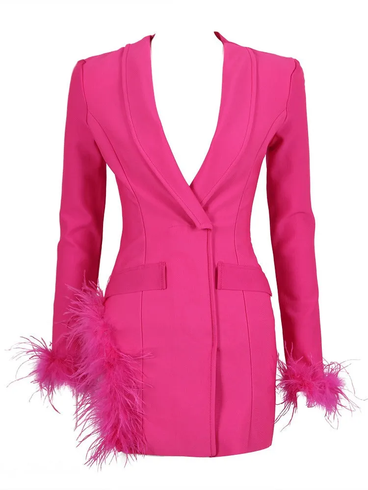 Pink Blazer Dress with Feathers