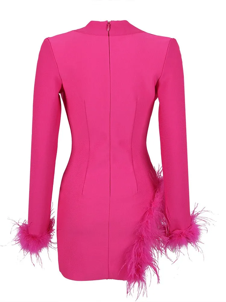 Pink Blazer Dress with Feathers