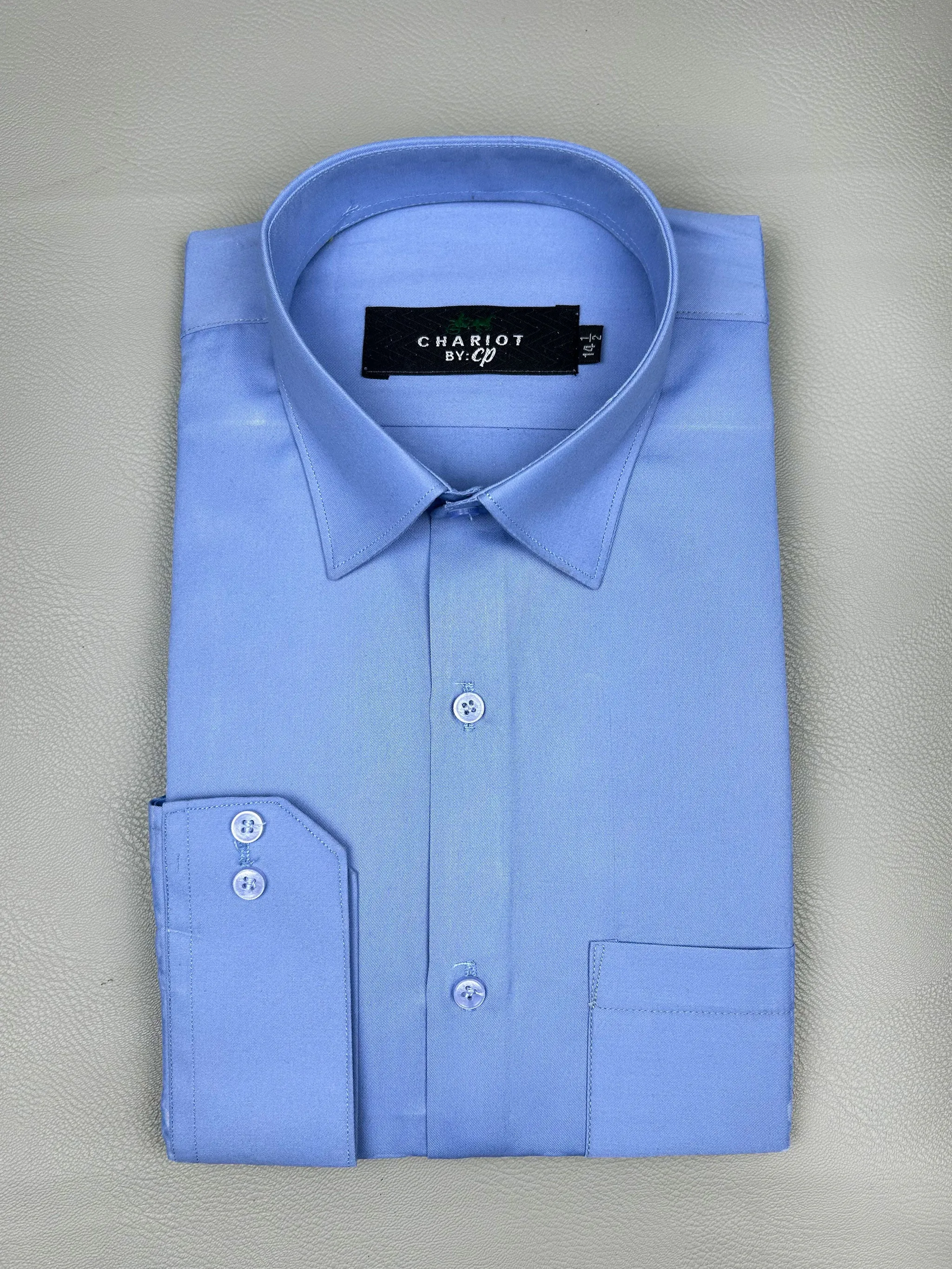 Plain Blue Formal Dress Shirt For Men MFS163