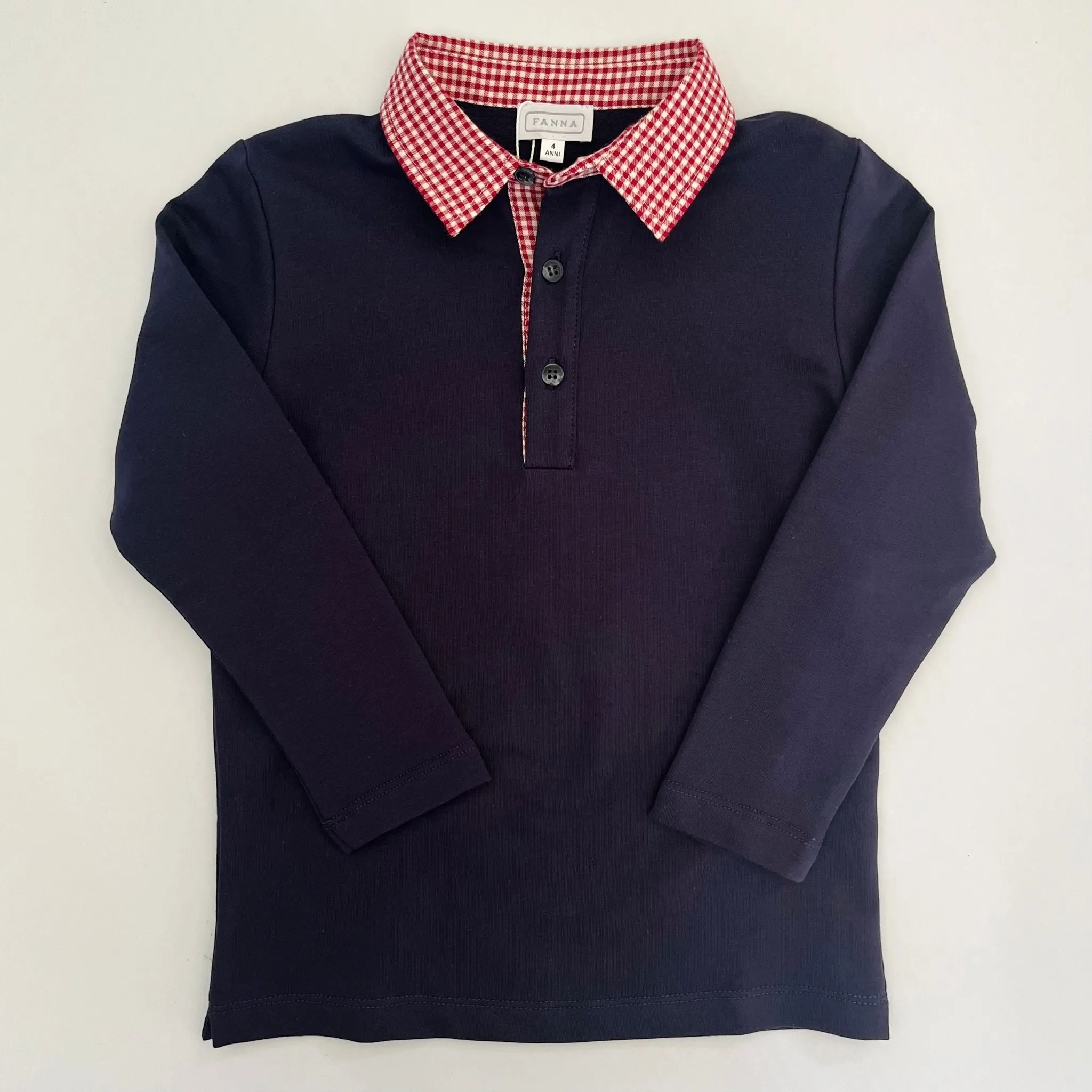 Polo Shirt - Navy with Check Collar