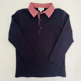 Polo Shirt - Navy with Check Collar