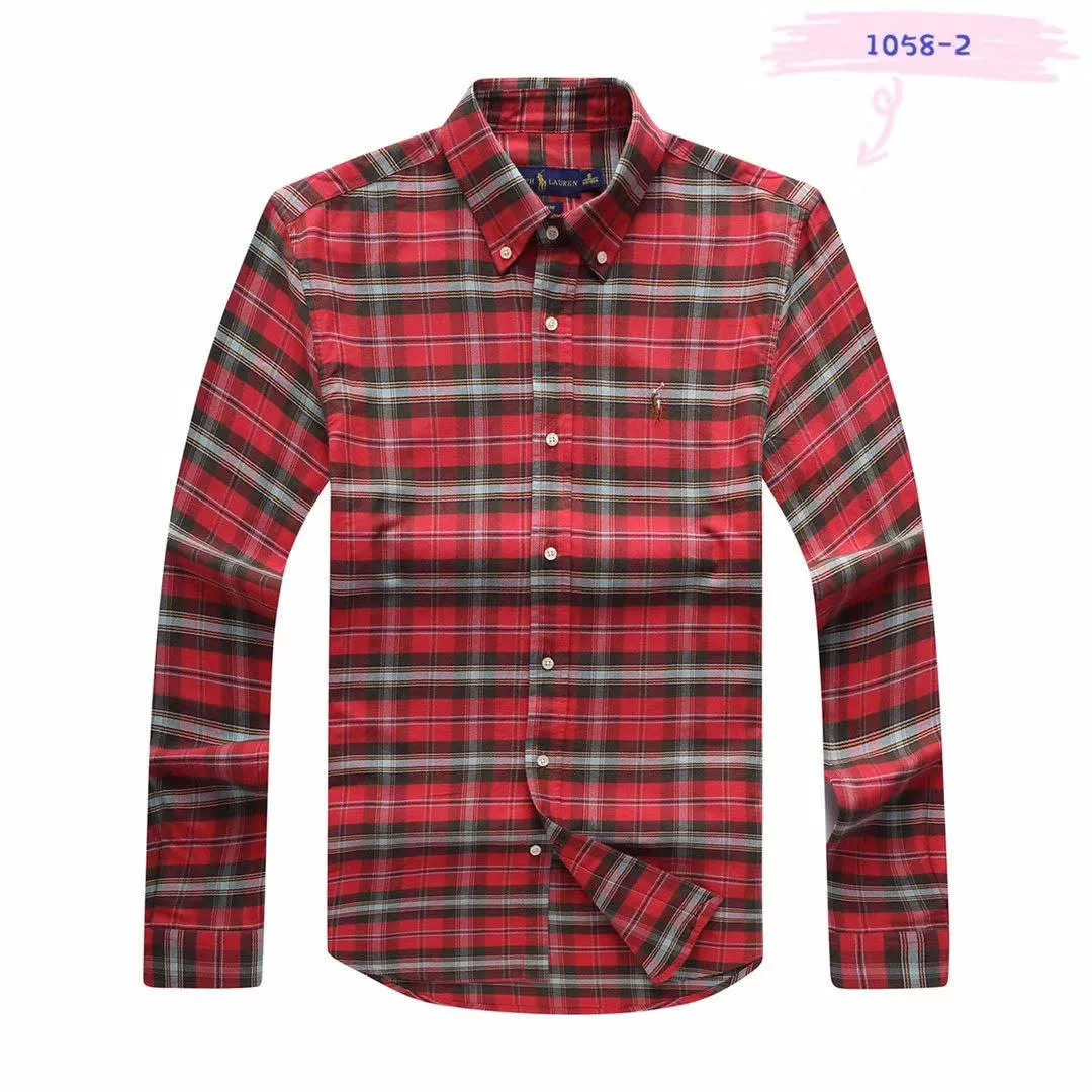 PRL Men's Checkered Green Red Button-Down Long Sleeve Shirt