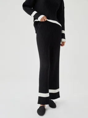 Ribbed Knit Contrast Trendy Trim Sweater Pants