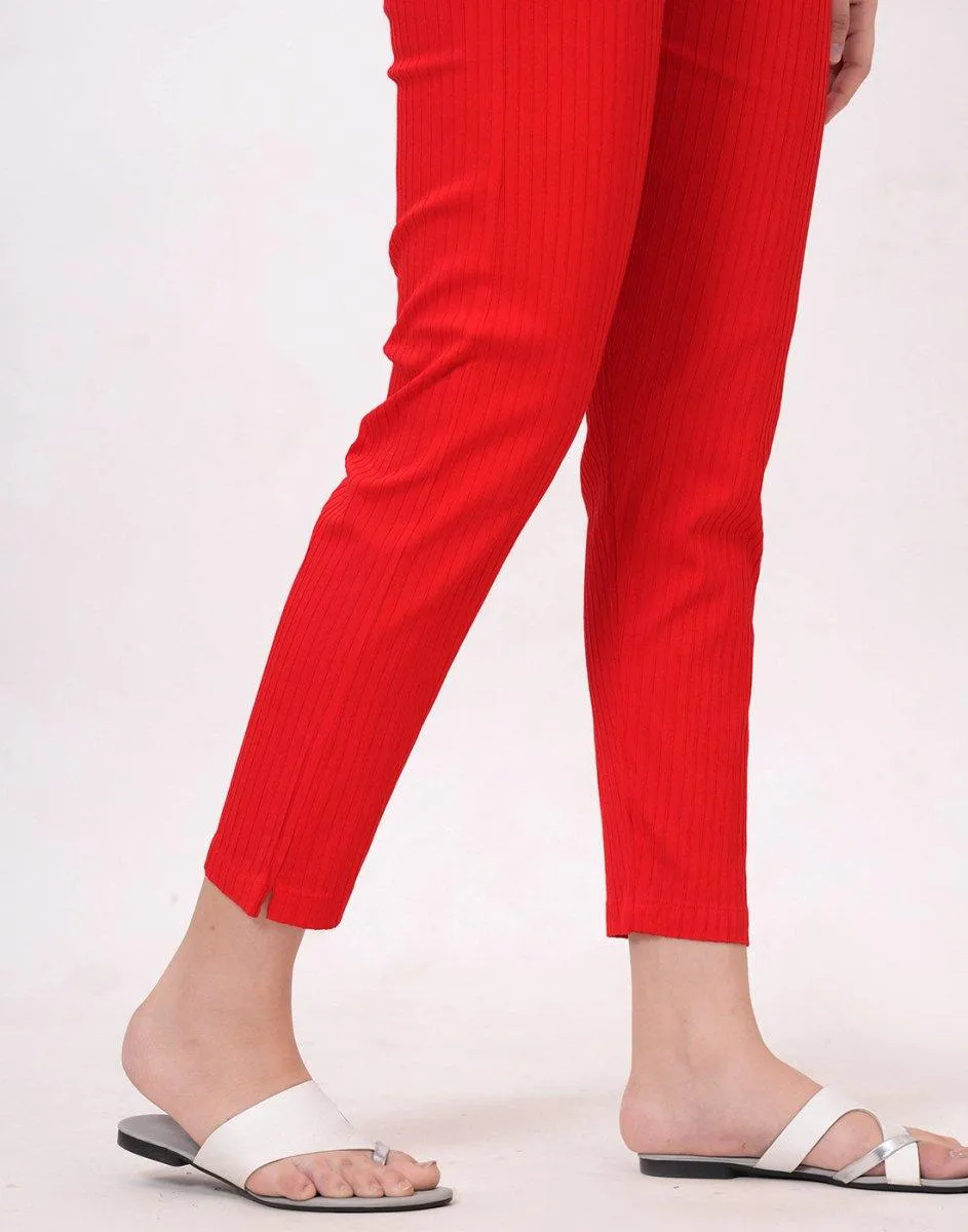 Satrangi Women's Red Viscose Ribbed Lycra Trouser