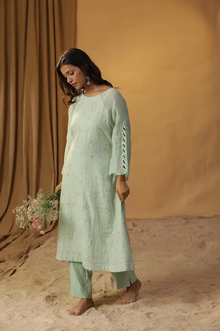 SEA GREEN EMBROIDERED SUIT SET