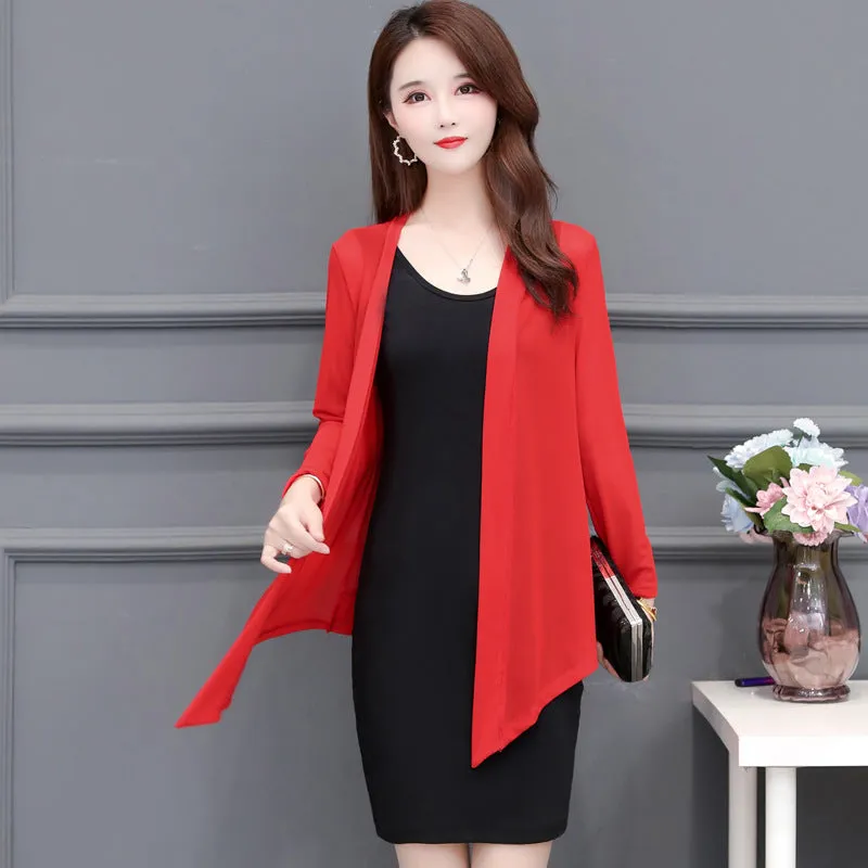 Short Solid Colored Shawl Trendy Korean Slimming Mesh Cardigan Ankle-Length Sunscreen Shirt