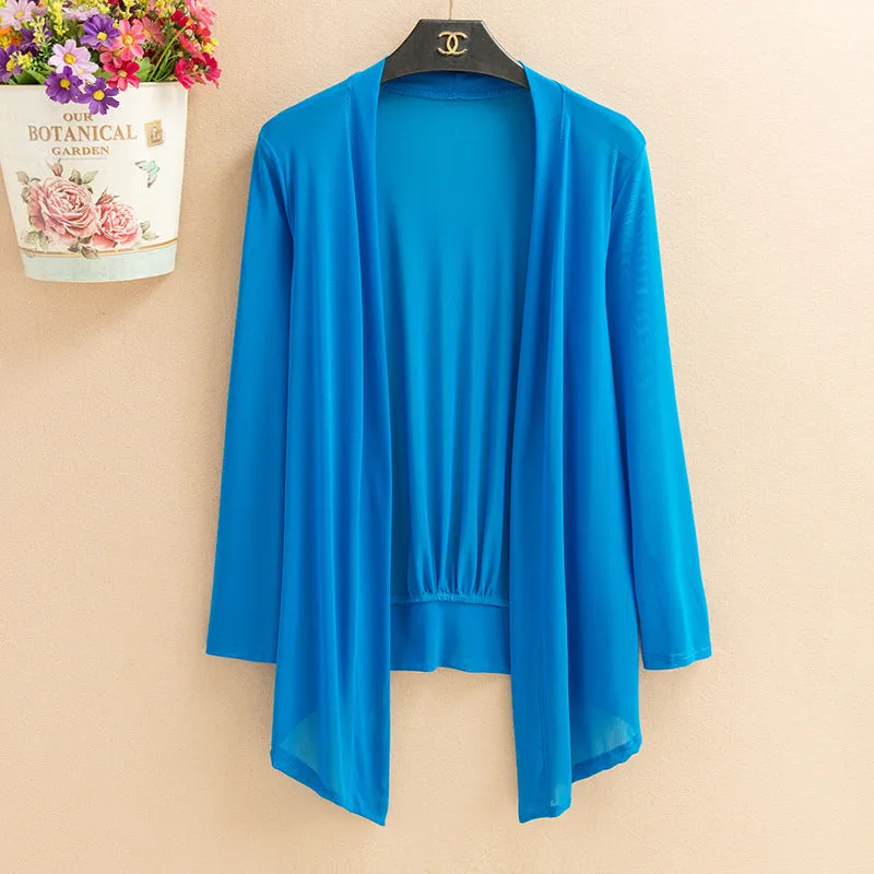 Short Solid Colored Shawl Trendy Korean Slimming Mesh Cardigan Ankle-Length Sunscreen Shirt