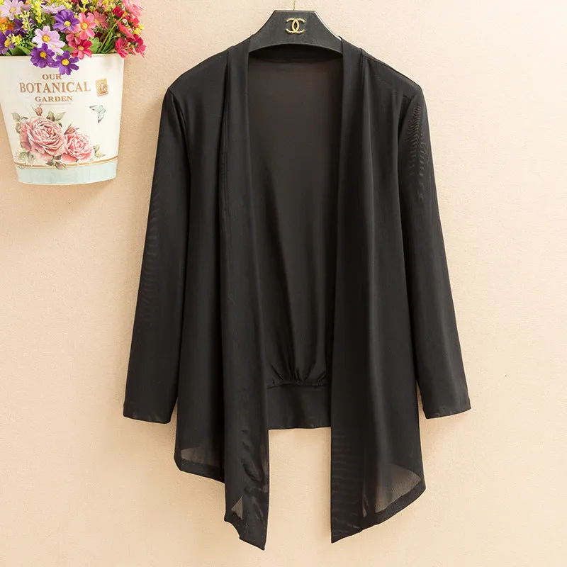 Short Solid Colored Shawl Trendy Korean Slimming Mesh Cardigan Ankle-Length Sunscreen Shirt